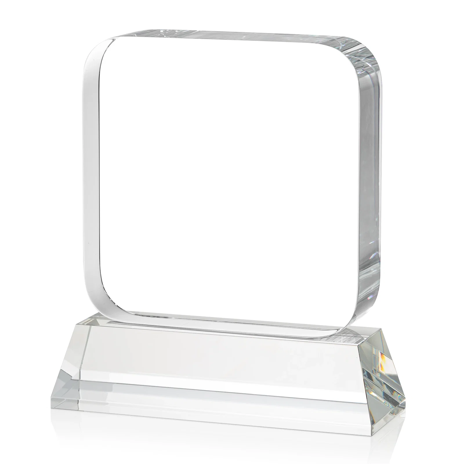 Personalized Rounded-Edge Optical Crystal Block Award on an Amber Crystal Base, awards, with your logo for service anniversary gifts