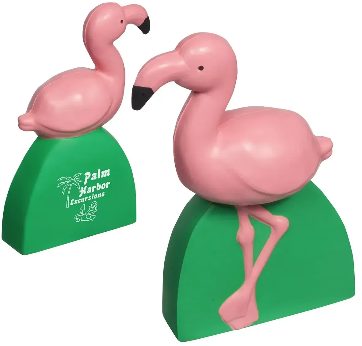 Flamingo Stress Reliever, a custom bright flamingo squeeze toy for logo-branded resort and summer giveaways