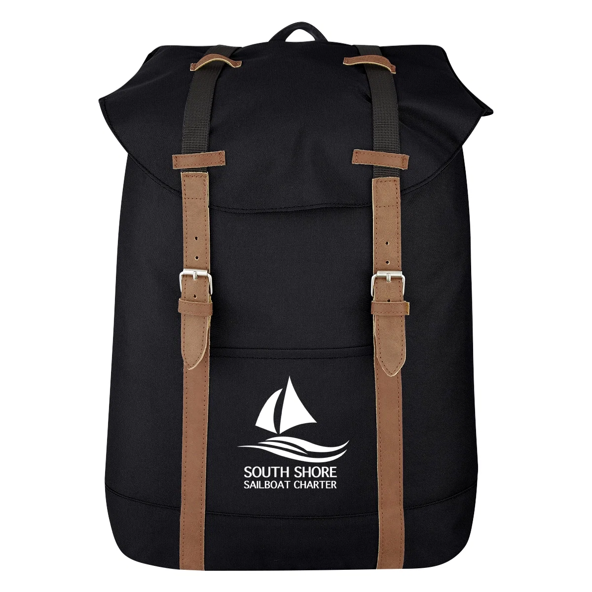 Flap lifted to show the cinched drawstring opening
