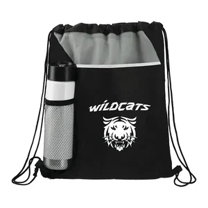 Custom Flare Drawstring Bag with Front Pocket and Water Bottle Pocket