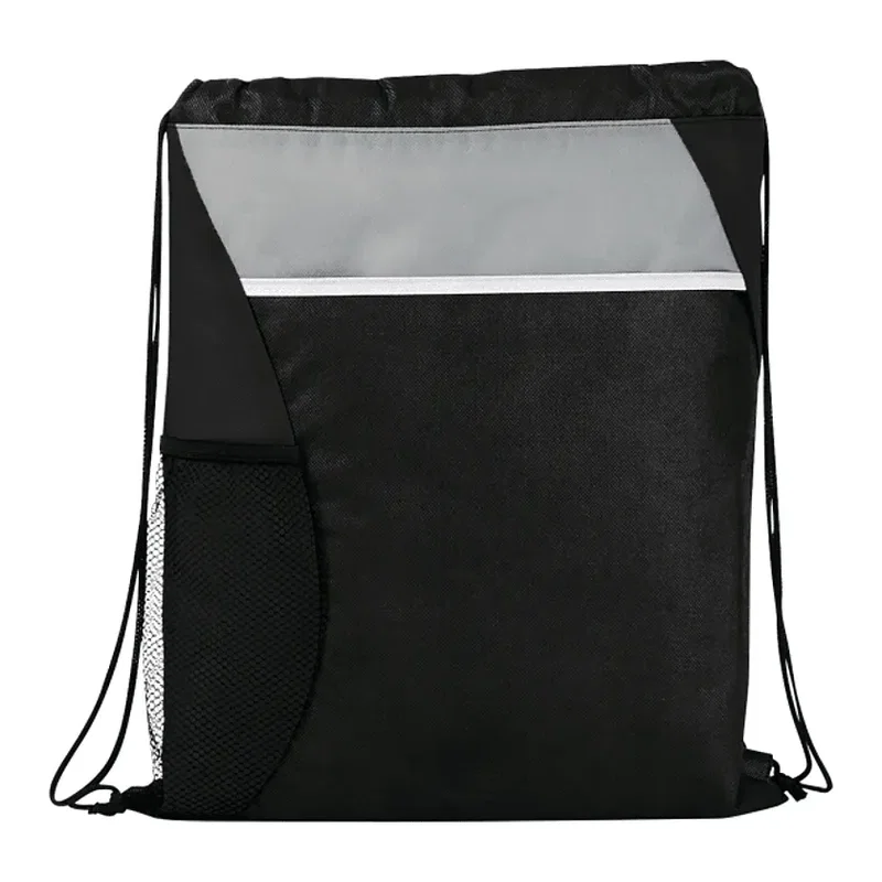 Custom Flare Drawstring Bag with Front Pocket and Water Bottle Pocket — view 2