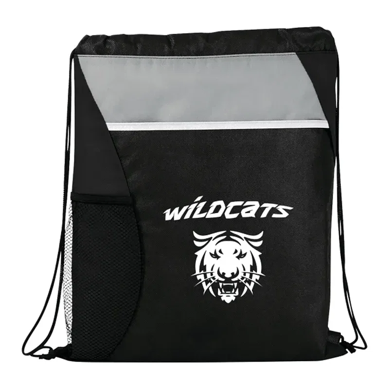 Custom Flare Drawstring Bag with Front Pocket and Water Bottle Pocket — view 5