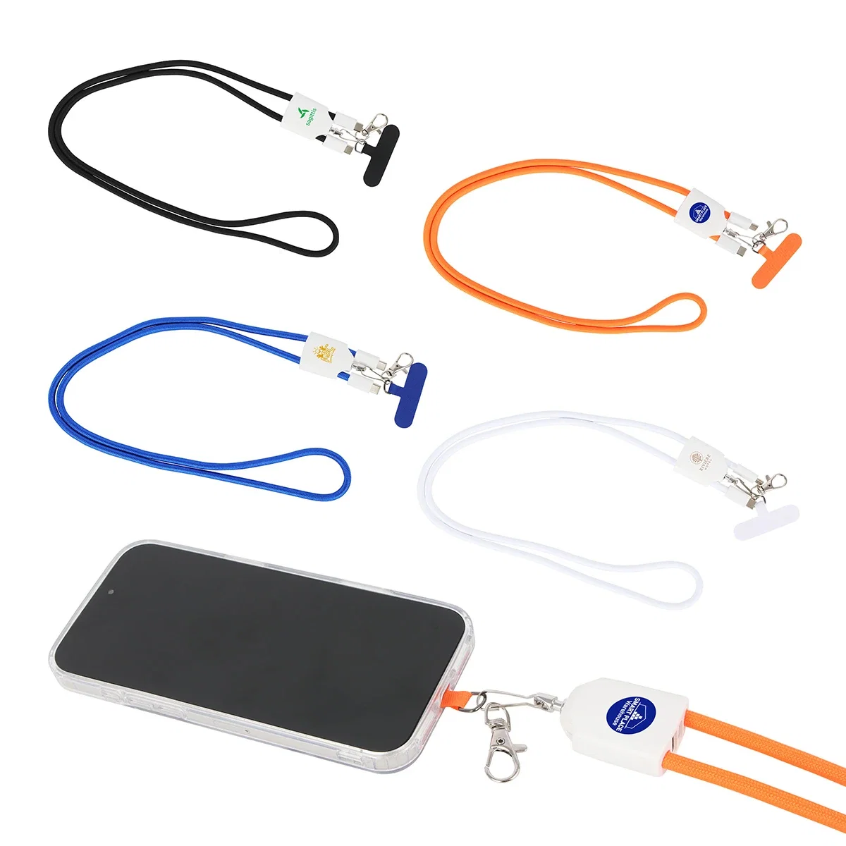 Custom Flash 4-in-1 60W Charging Cable Phone Lanyard, front view of the branded cable lanyard