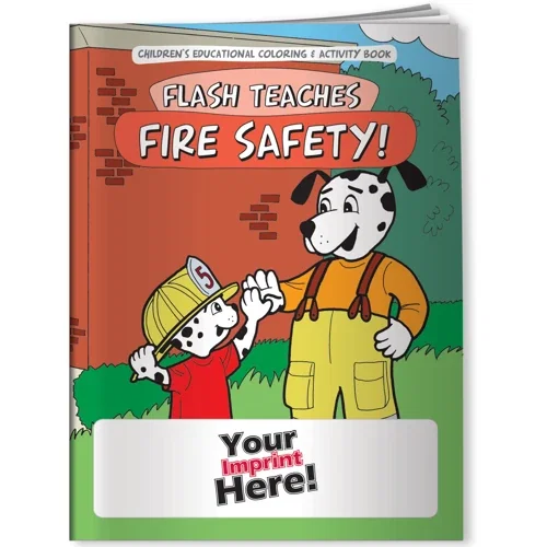 Flash Teaches Fire Safety! coloring book cover with Flash fire-safety mascot