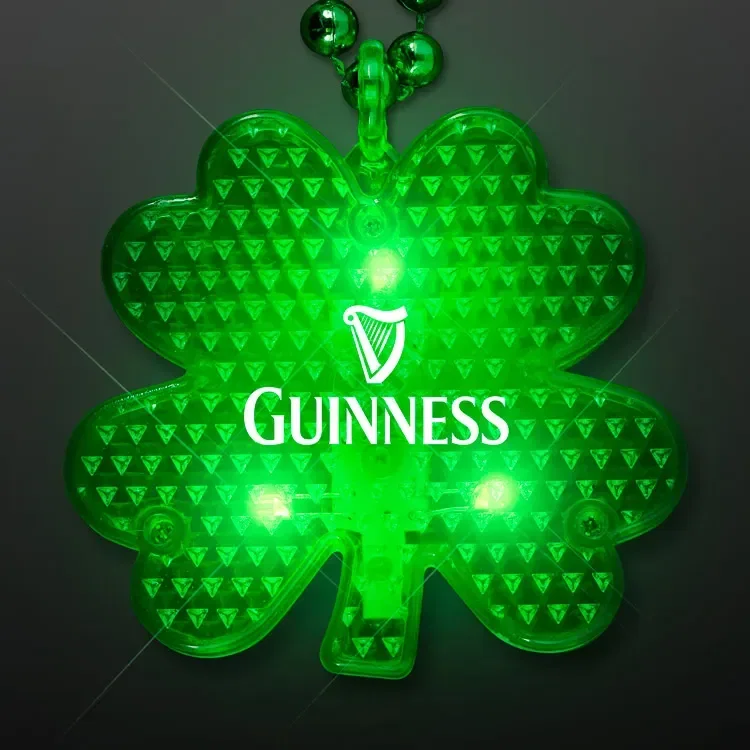 Flashing LED Shamrock Charm on Beads Necklace — view 2