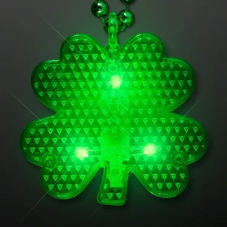 Flashing LED Shamrock Charm on Beads Necklace — view 3
