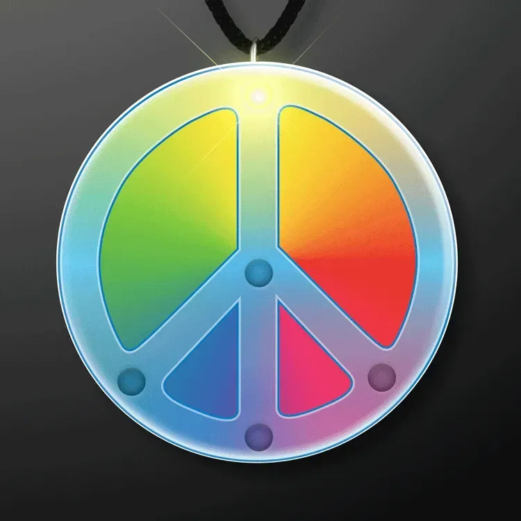 Flashing Rainbow Peace Sign Blinkies on Lanyards — view 2