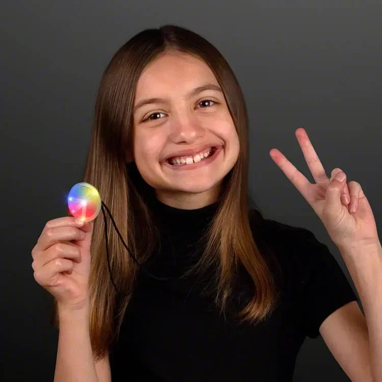Flashing Rainbow Peace Sign Blinkies on Lanyards — view 3