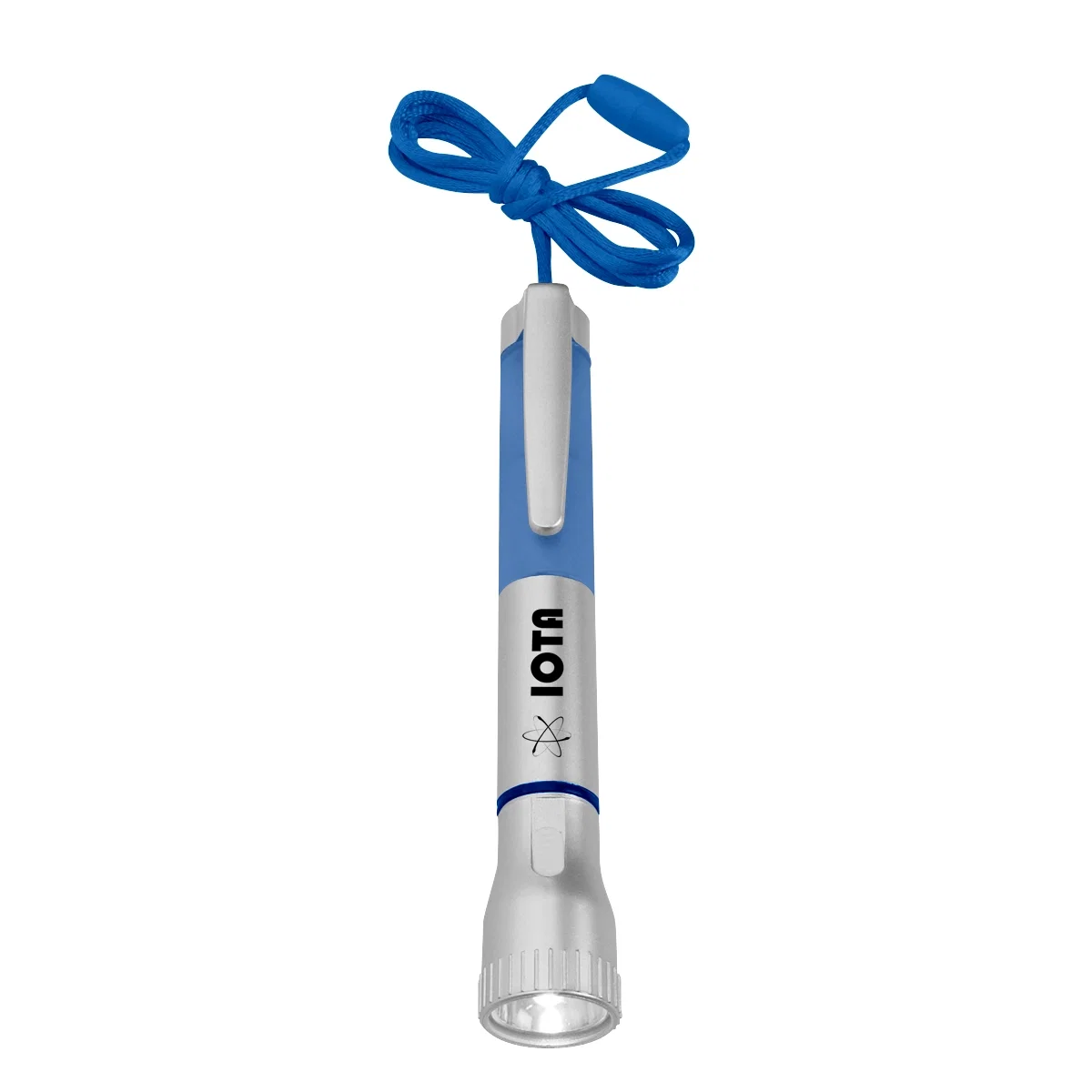 Flashlight paired with a light up pen, five inches long