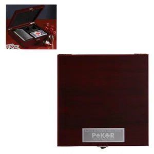 Flask and Gambling Gift Box, 8.25" x 8.5" x 2.31" Rosewood, Laser Engraved