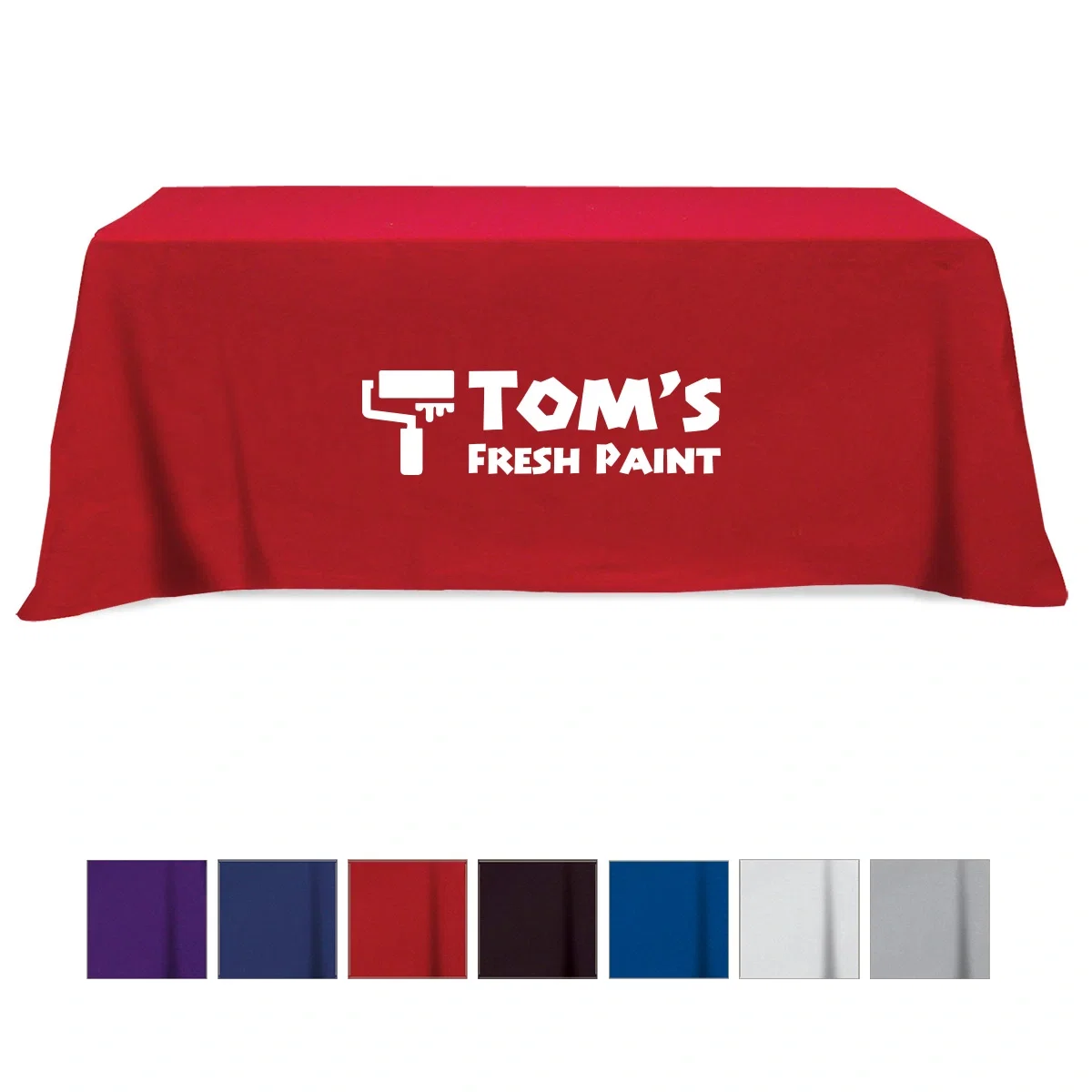 Poly cotton table cover fitted across a standard display surface