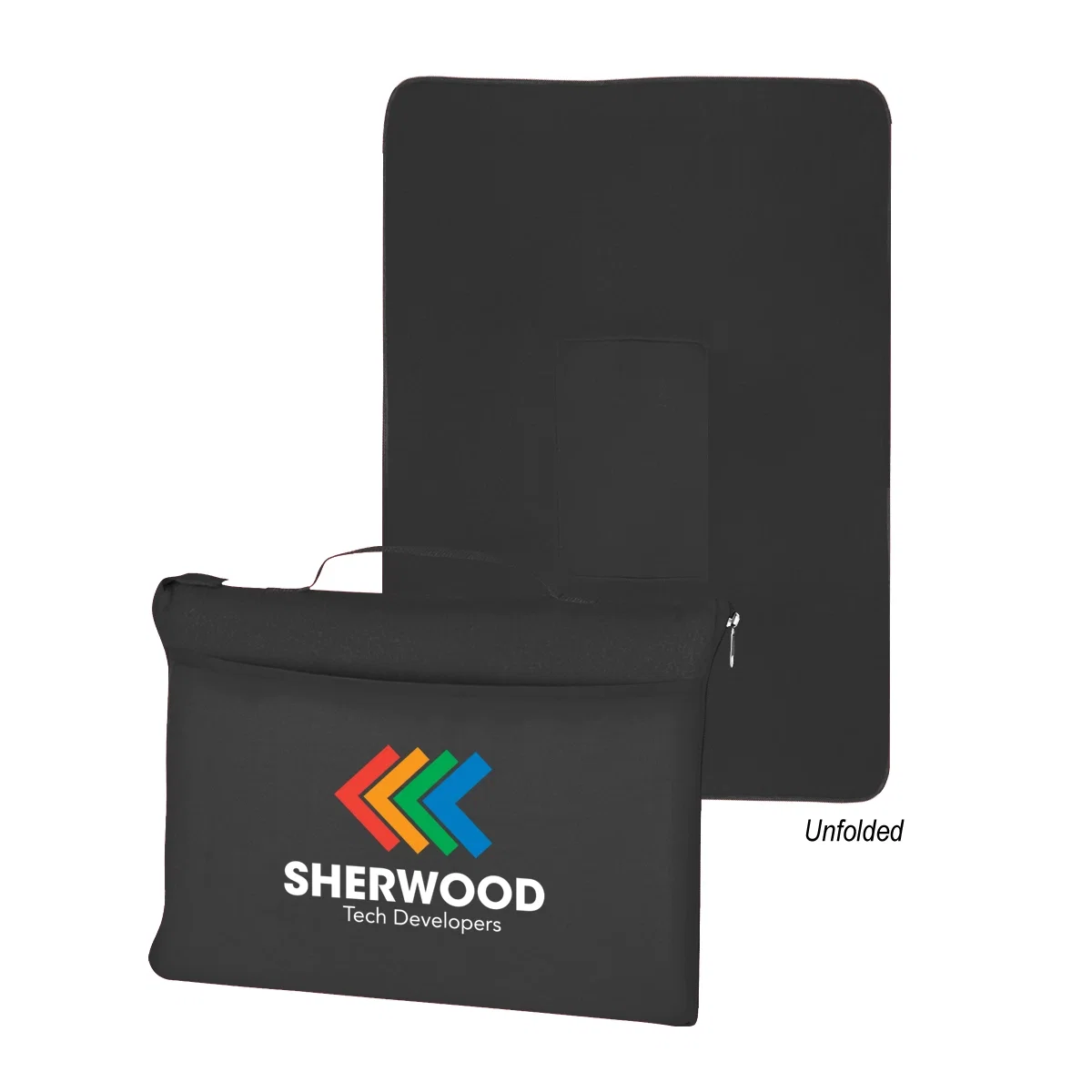 Fleece travel blanket folded into a compact fourteen inch bundle