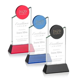 Optical Crystal Tower Award with Colored Crystal Disc Inset