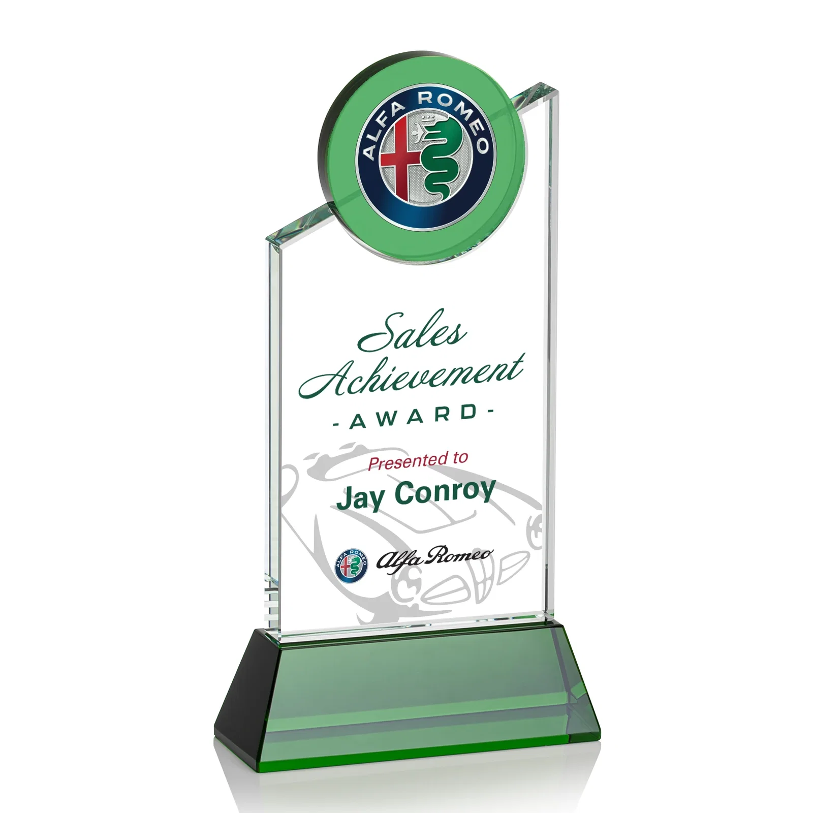 Personalized Optical Crystal Tower Award with Colored Crystal Disc Inset, awards for corporate award ceremonies
