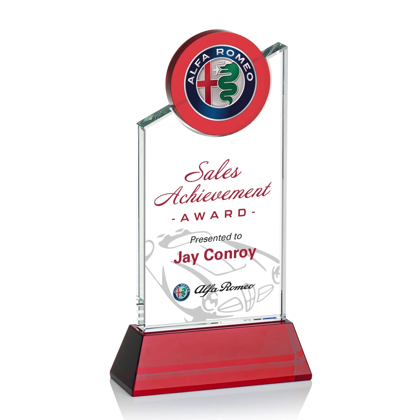 Personalized Optical Crystal Tower Award with Colored Crystal Disc Inset, awards for service anniversary gifts