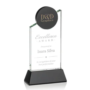 Optical Crystal Tower Award with Colored Crystal Disc Inset