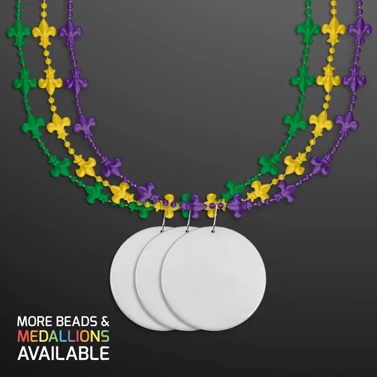 Fleur de Lis Beads for Mardi Gras with White Medallion — view 3