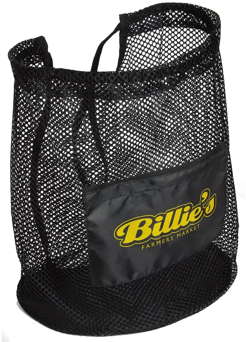 Custom Flex breathable mesh drawstring bag, branded cinch pack front view with logo area