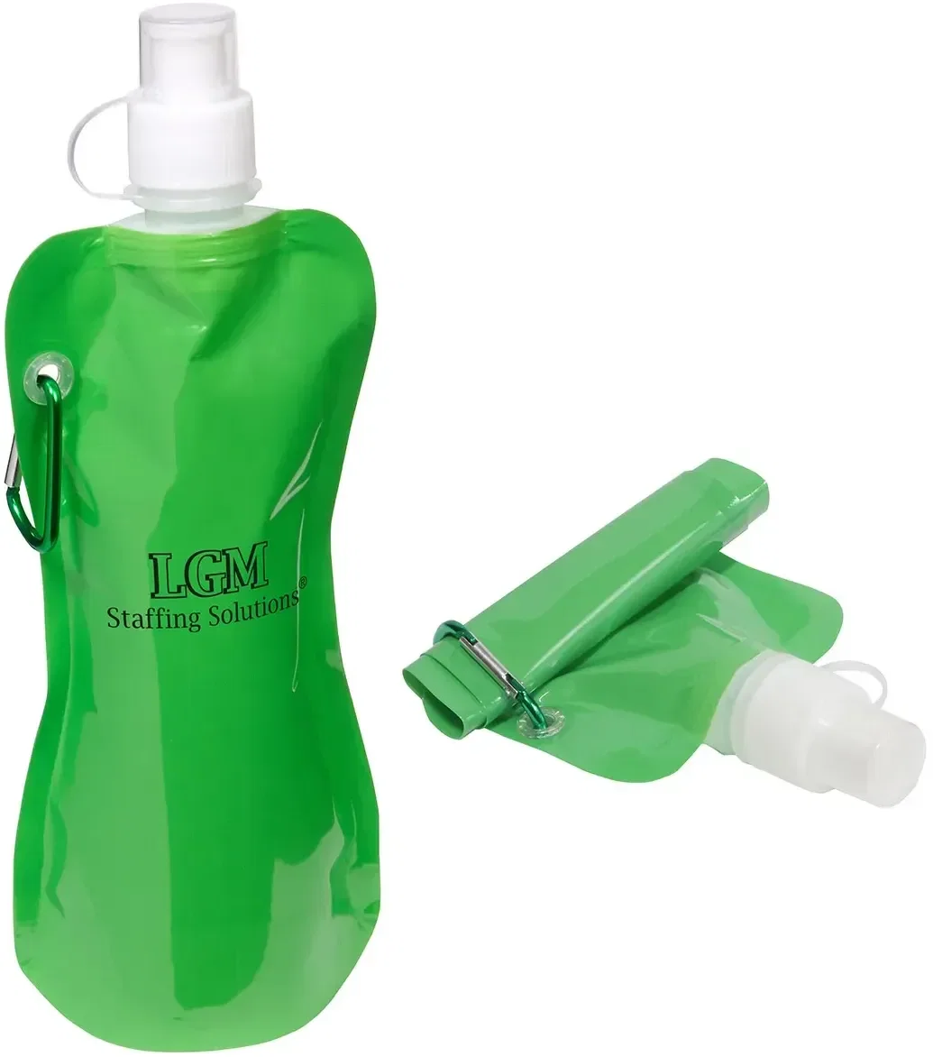 Promotional Flex Foldable 16 oz bottle side profile with logo imprint area