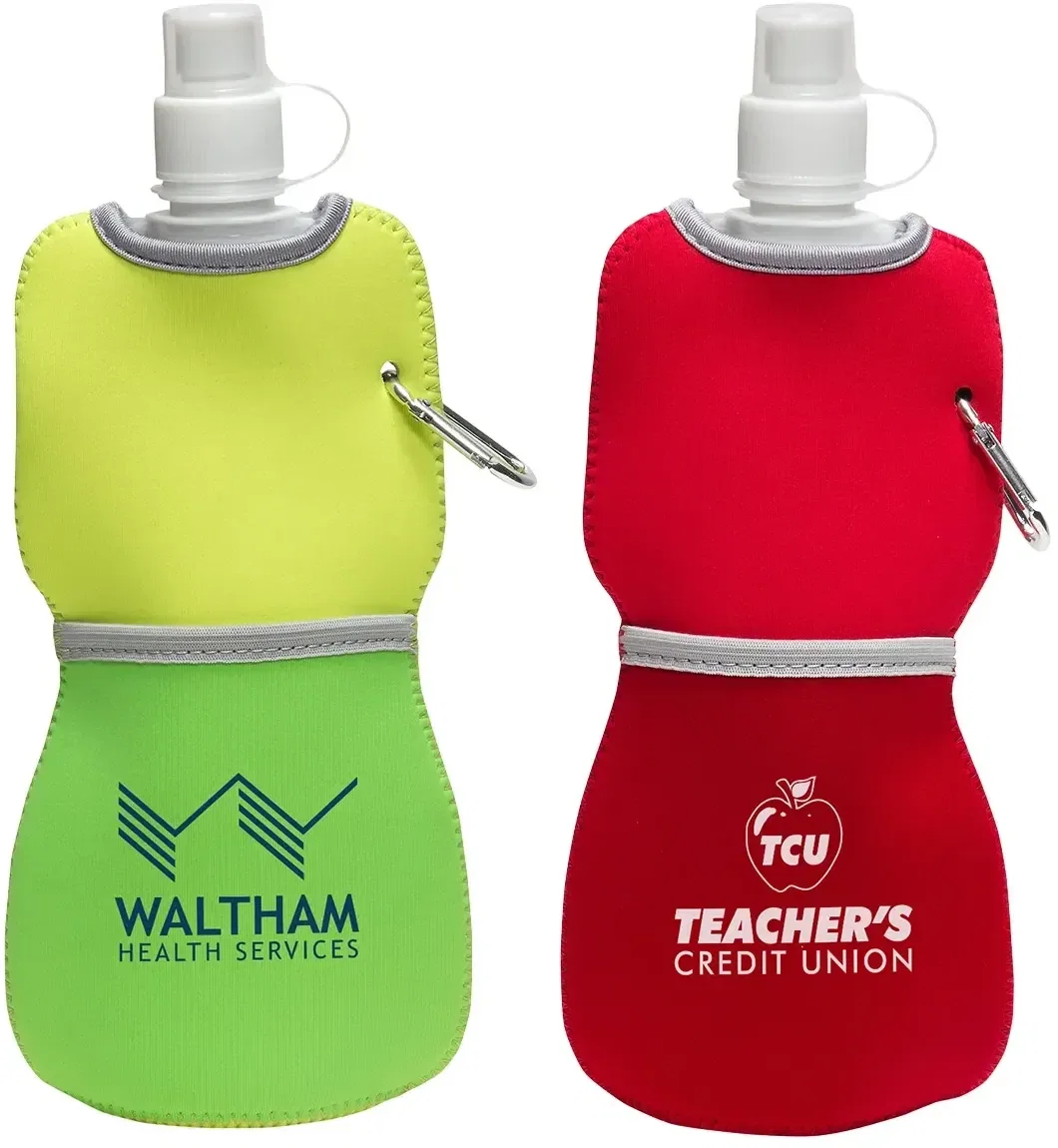 Flex neoprene-sleeve 16 oz water bottle with custom logo, promotional water bottle front view