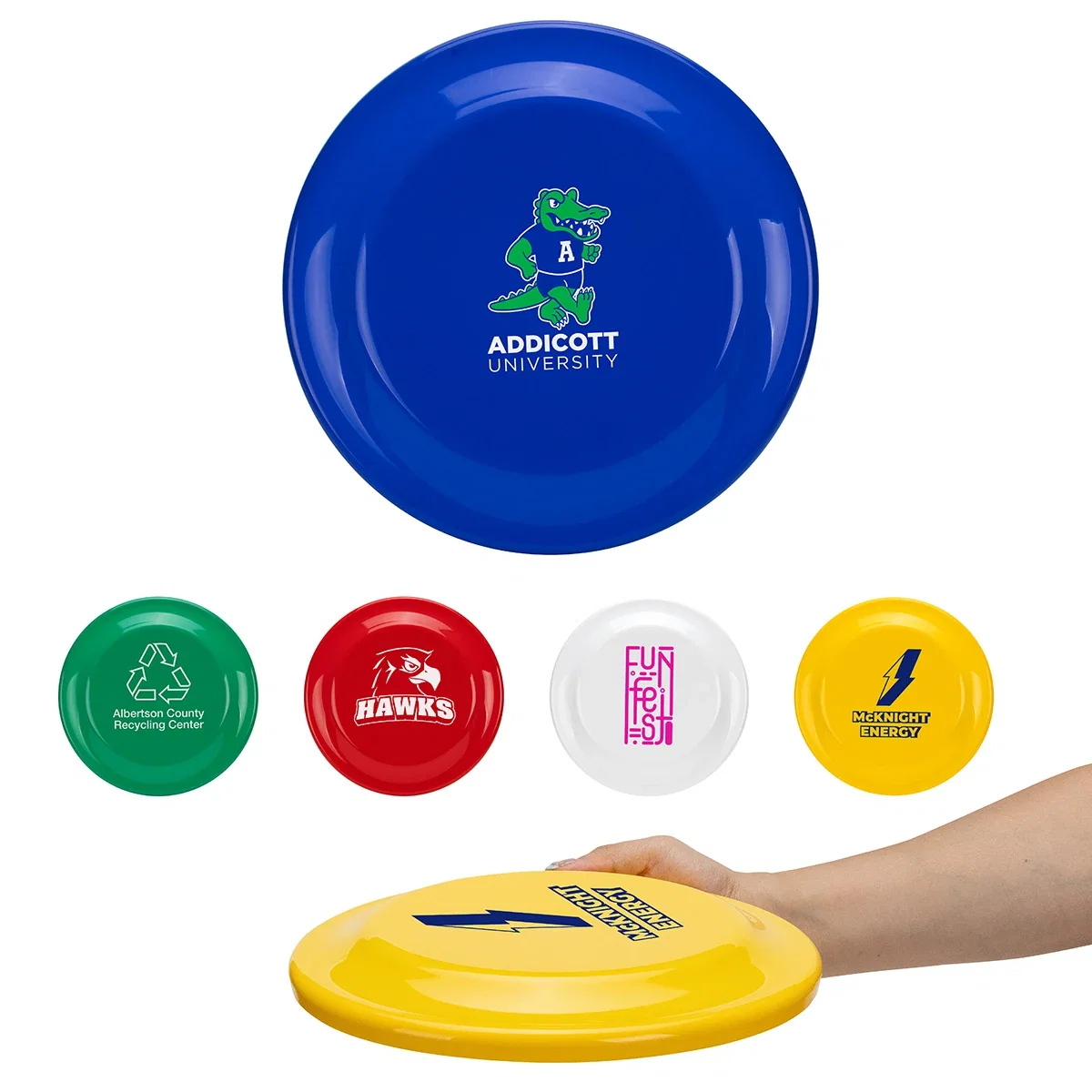 Custom Flick Flyer, front view of the large-size branded flying disc