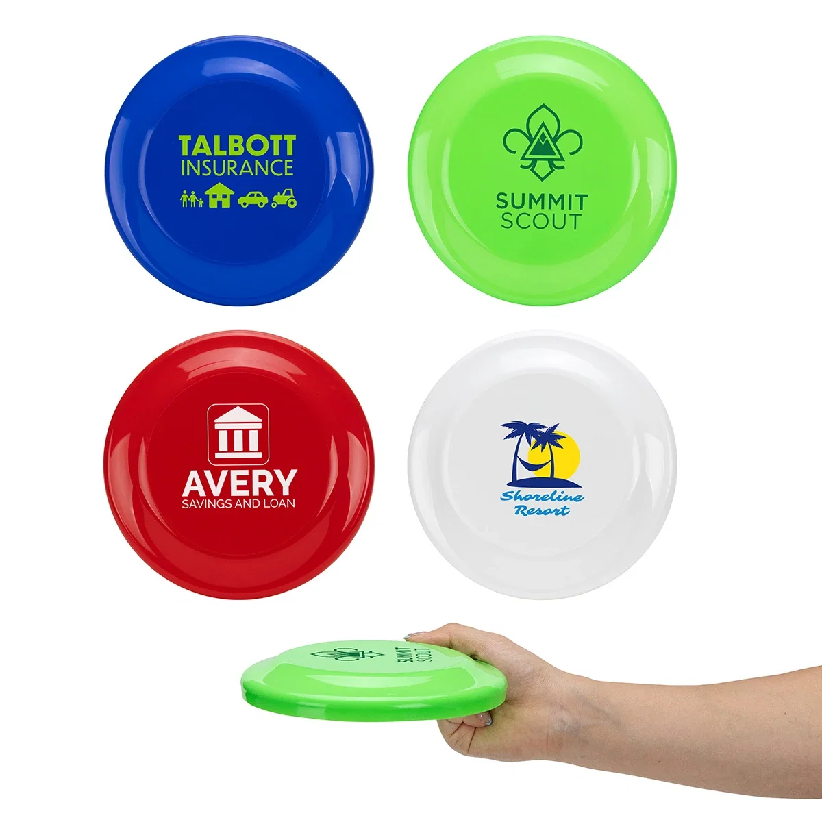 Custom Flick Flyer, front view of the small-size branded flying disc