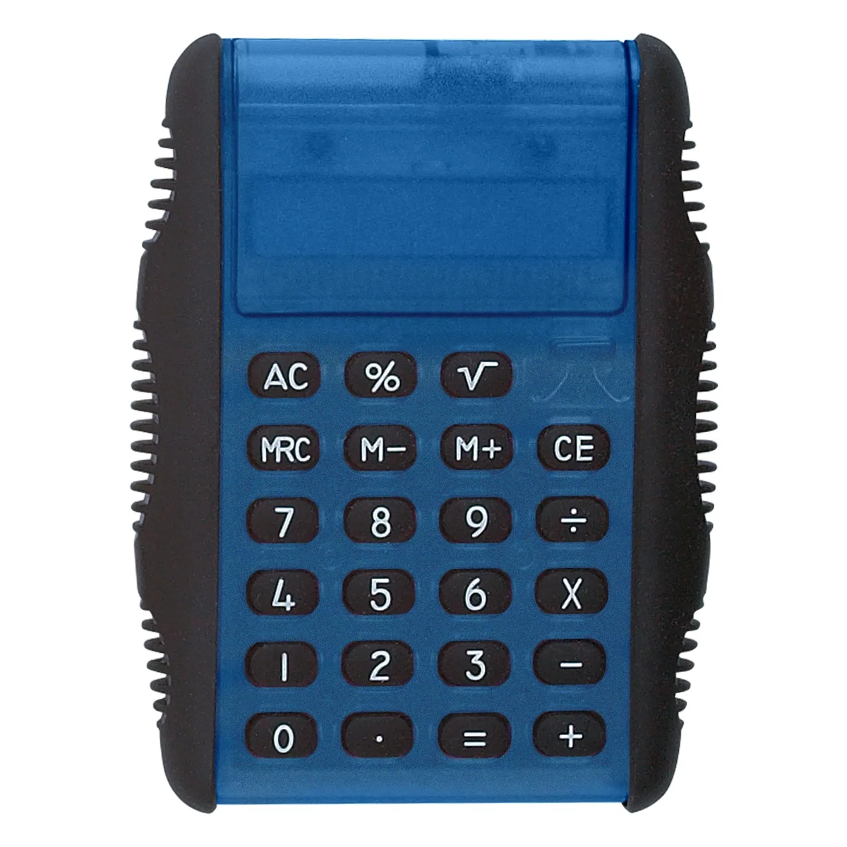Angled view highlighting the slim profile of the folding calculator
