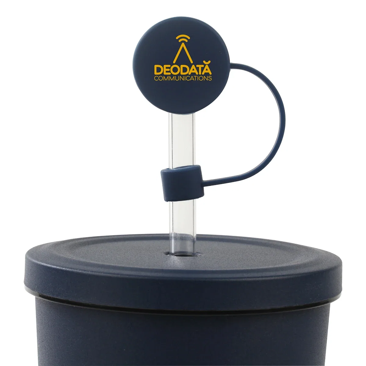 Branded Flip 'N Sip Silicone Straw Cap shown in assorted colors
