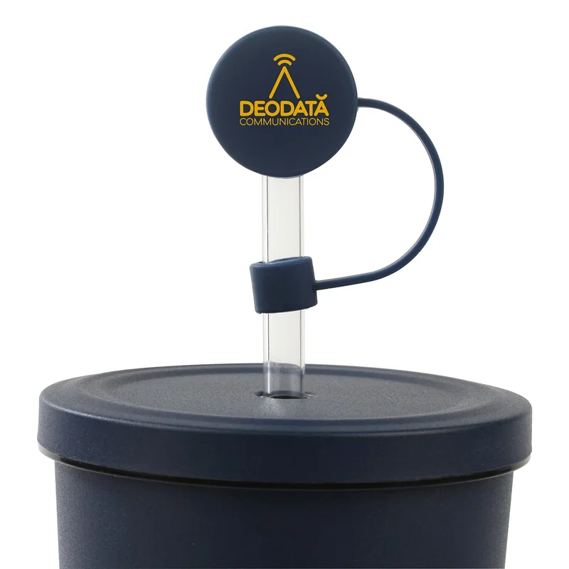 Branded Flip 'N Sip Silicone Straw Cap shown in assorted colors