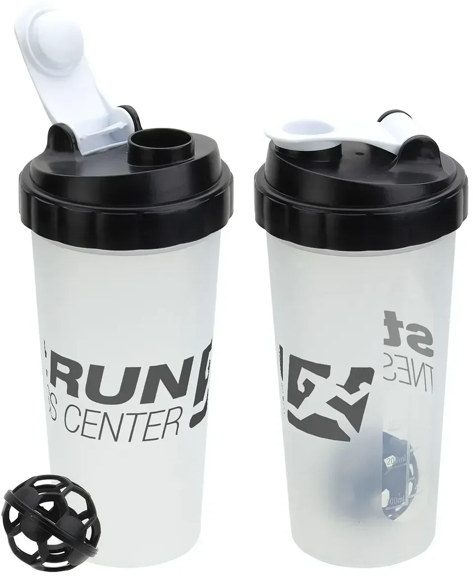 Custom logo flip-top 20 oz shaker bottle with mixing ball, lid detail close-up