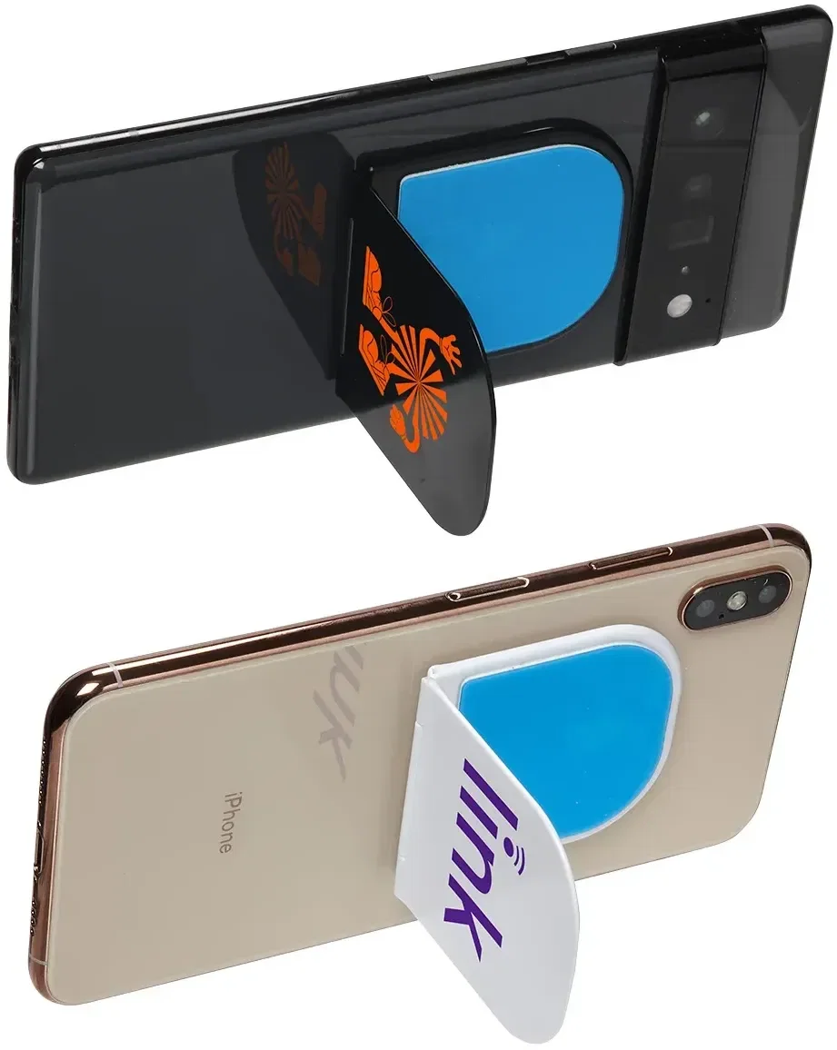 Custom Flipstik 3.0 sticky phone stand with branded logo, front view