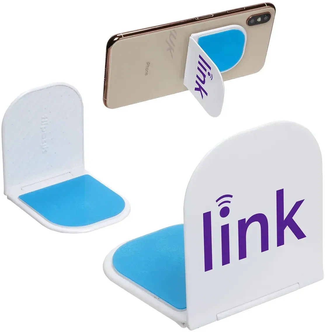 Promotional Flipstik 3.0 sticky phone stand, side profile view