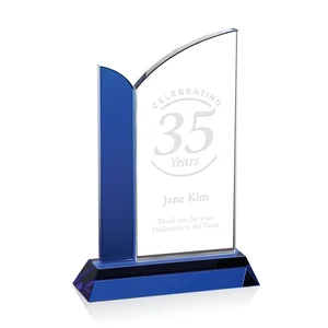 Floating Arch Crystal Award on Beveled Blue Base
