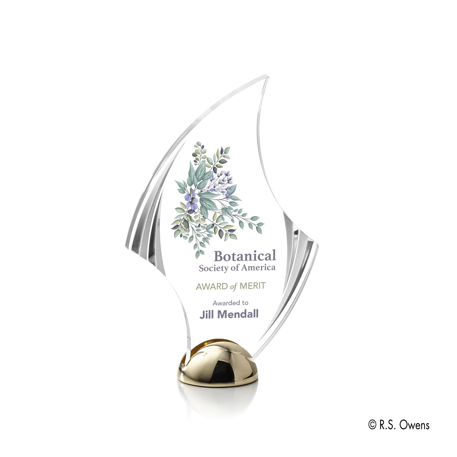 Custom Acrylic Award with Carved Bevels on Cast Metal Hemisphere Base for volunteer appreciation
