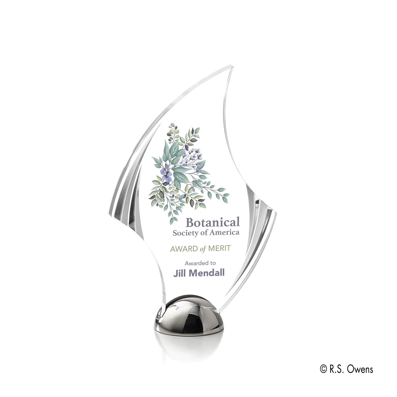 Custom Acrylic Award with Carved Bevels on Cast Metal Hemisphere Base for dealer and partner awards