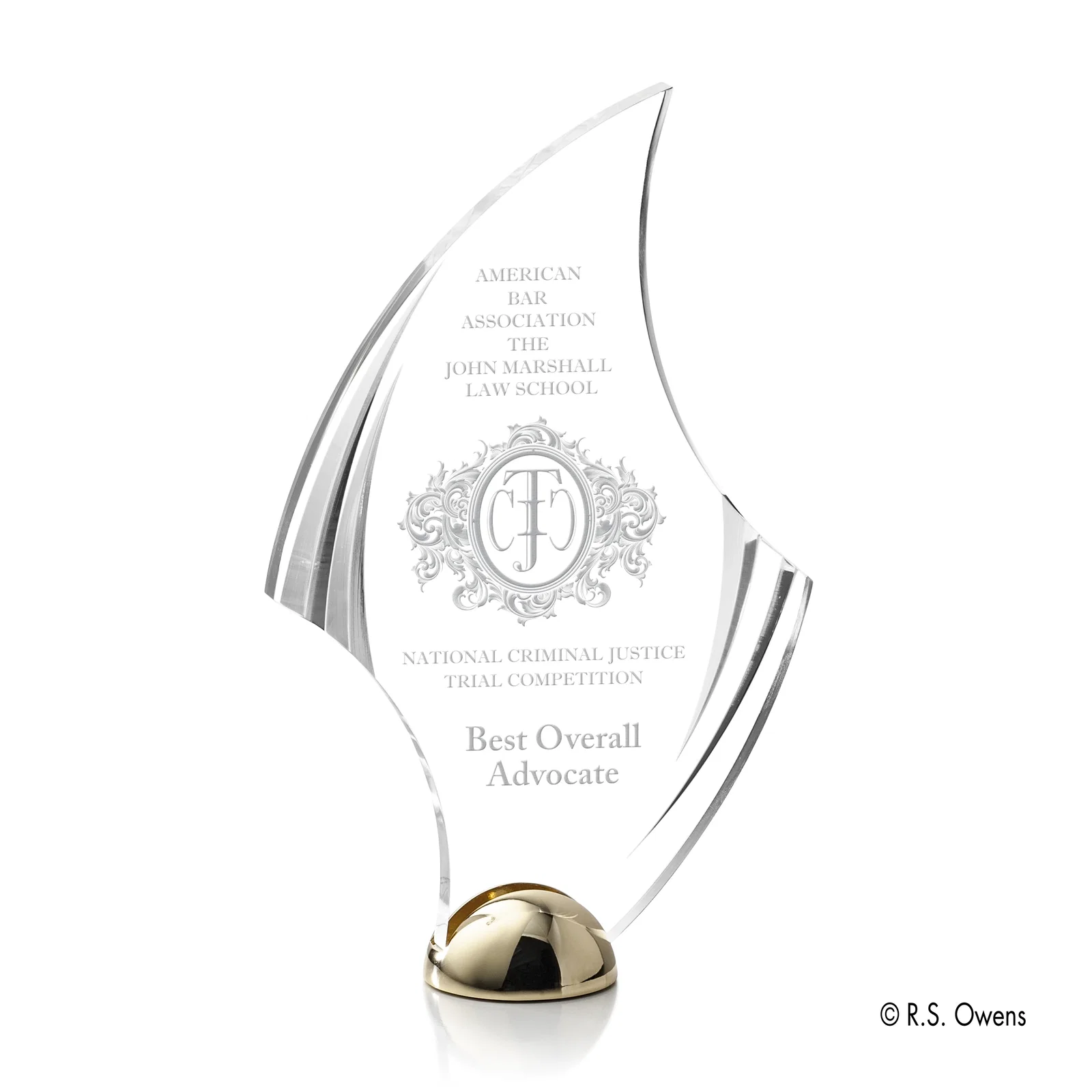 Custom Acrylic Award with Carved Bevels on Cast Metal Hemisphere Base for team milestone celebrations