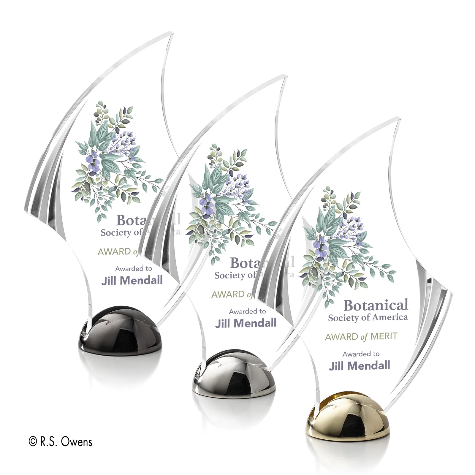 Custom Acrylic Award with Carved Bevels on Cast Metal Hemisphere Base for graduation ceremonies