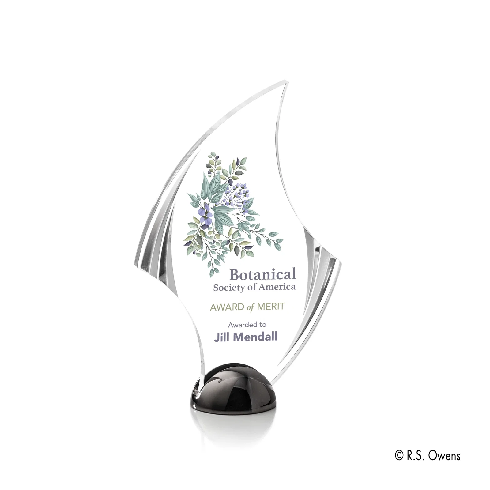 Custom Acrylic Award with Carved Bevels on Cast Metal Hemisphere Base for safety achievement programs