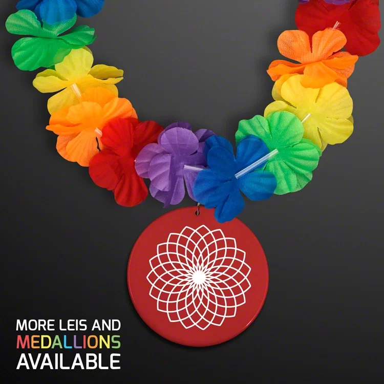 Flower Lei Necklace with Bright Color Medallion (Non-Light Up) — view 16
