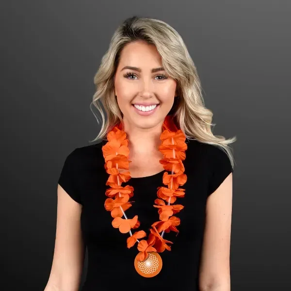 Flower Lei Necklace with Bright Color Medallion (Non-Light Up)