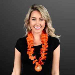 Flower Lei Necklace with Bright Color Medallion (Non-Light Up)
