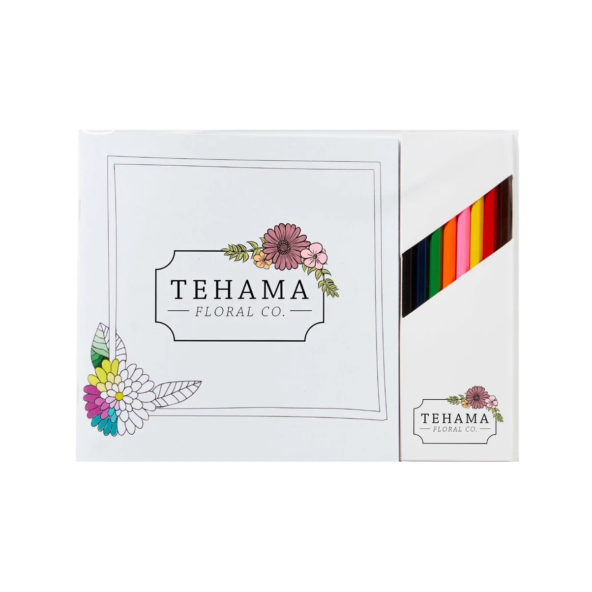 Flowers Adult Coloring Book & 8-Color Pencil Set