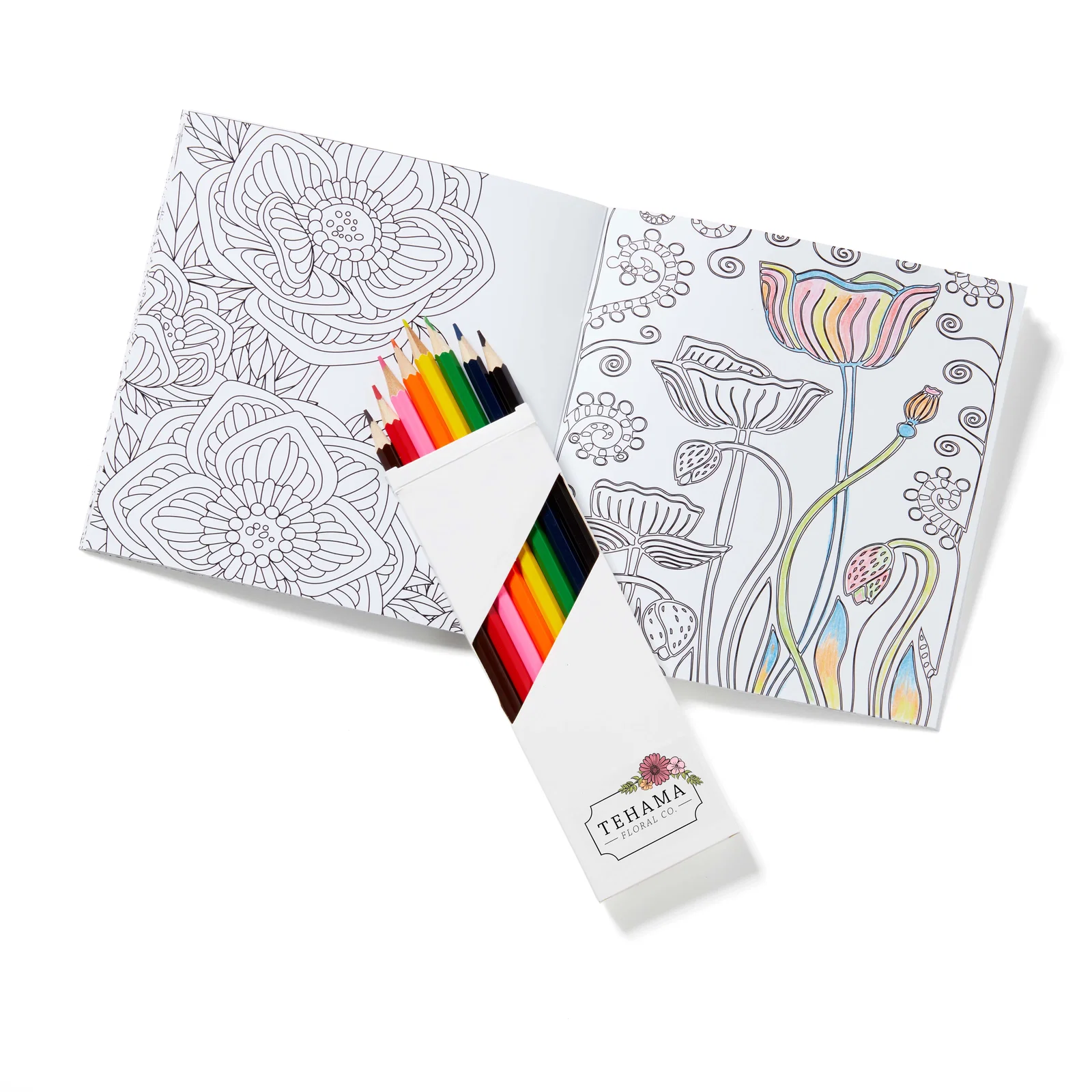 Flowers Adult Coloring Book & 8-Color Pencil Set — view 2