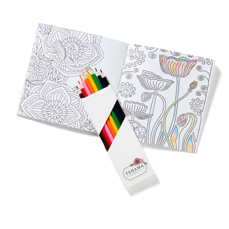 Flowers Adult Coloring Book & 8-Color Pencil Set — view 2