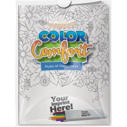 Flowers adult coloring book and 6 colored pencils combo pack in poly bag