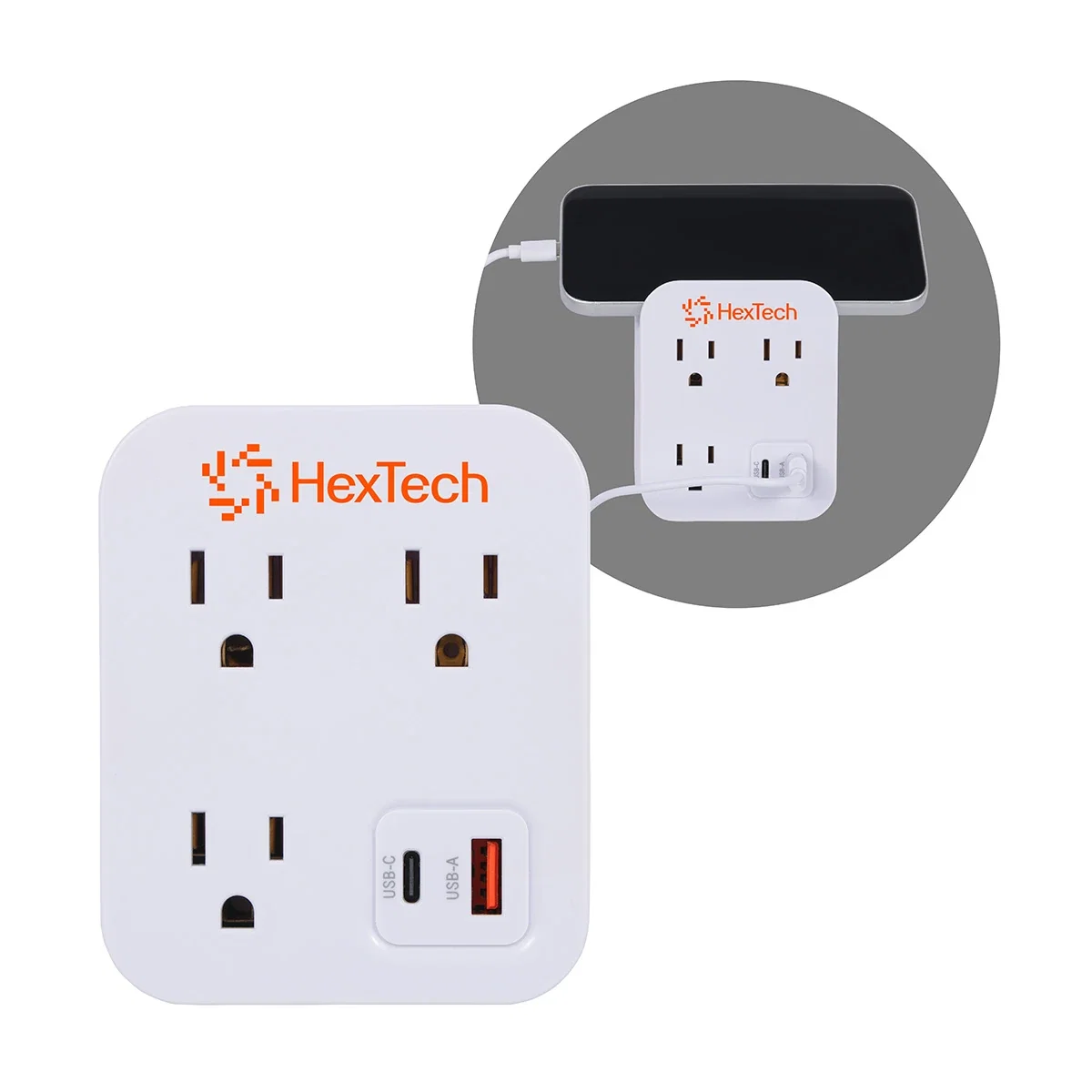 Custom Flux 2.0 20W PD Wall Charger & Phone Holder, front view of the branded charger