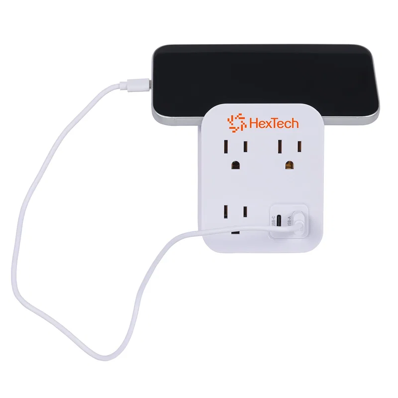 Flux 2.0 Wall Charger holding a smartphone, promotional phone holder in use