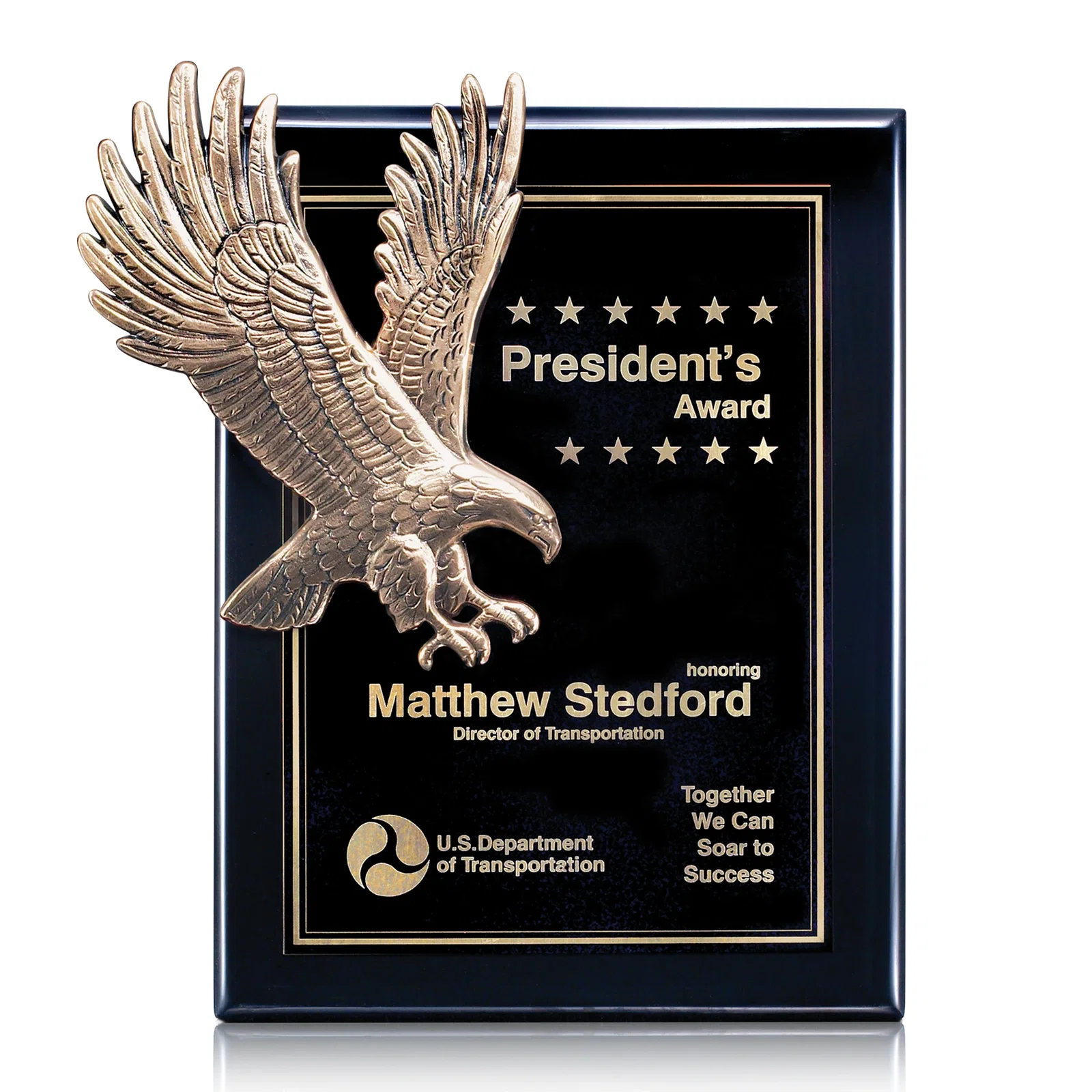 Custom Antique Eagle Perpetual Plaque With Gold-Tone Plates, Three Backings for employee recognition