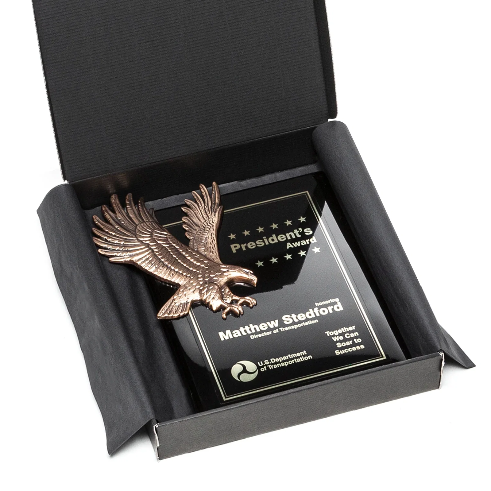 Custom Antique Eagle Perpetual Plaque With Gold-Tone Plates, Three Backings for corporate award ceremonies