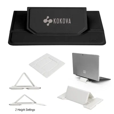 Foldable laptop prop stand shown open and ready to raise a notebook